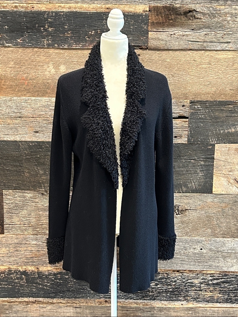 Max Studio Knitwear Sweater  with Faux Lamb Wool at collar and cuff. Medium